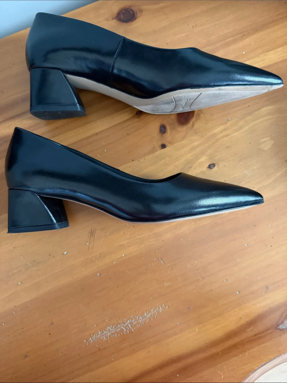 Franco Sarto Racer Black Pointed-Toe Leather 2” Pumps